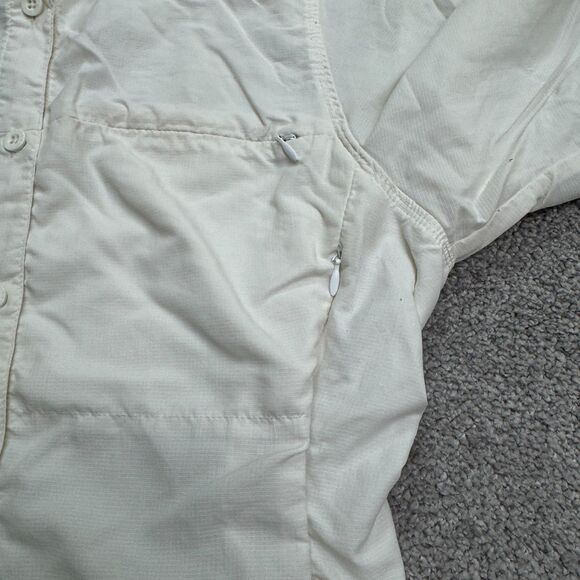 REI UPF 30+ Nylon Button Down Shirt Womens Medium Off White Zip Pocket Outdoor - Picture 12 of 16